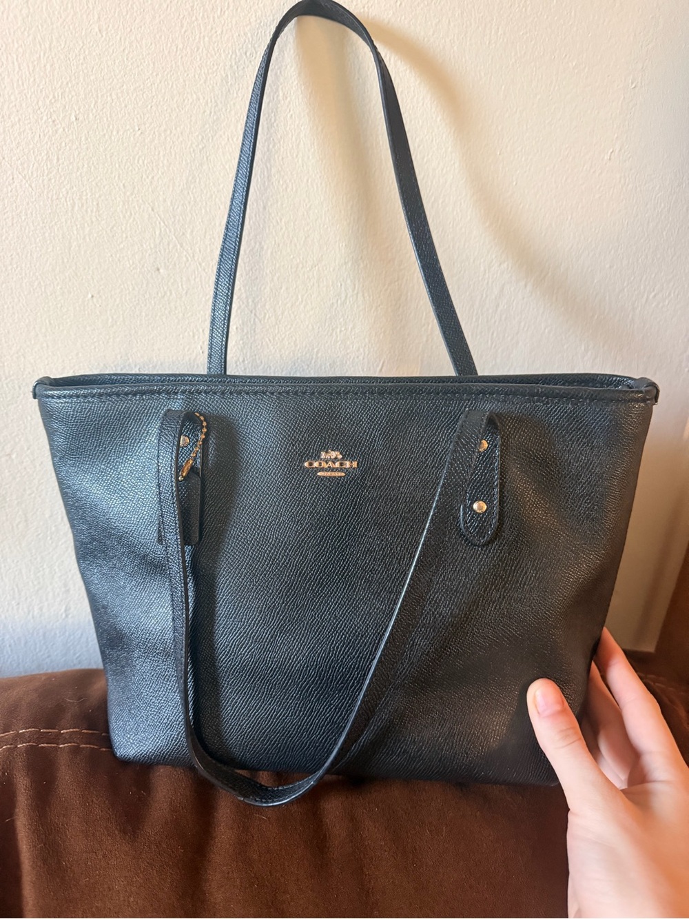 Coach Black Leather Interior Tote with Gold-Tone Trim - Picture 6 of 8